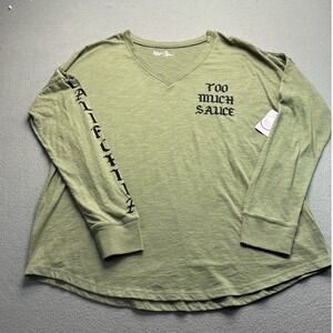 NWT Flirtitude Active Long Sleeve T-Shirt Womens XL Green California Graphic Tee